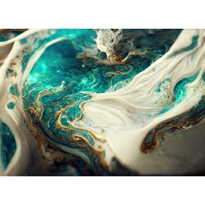 WEBLUX 538117667 Samolepka fólie Spectacular image of teal and white liquid ink churning together rozměry 200 x 144 cm – Sleviste.cz