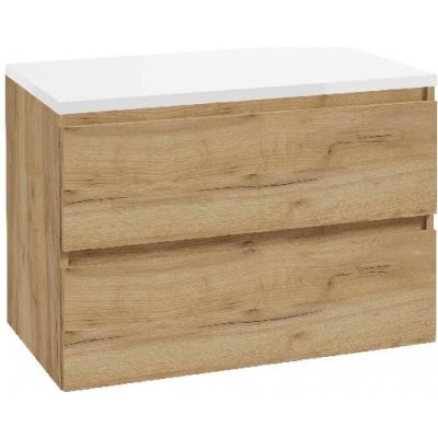 kielle Skříňka včetně desky pod umyvadlo 80x55x46 cm, zlatý dub/lesklá bílá - 50027S831 – Sleviste.cz