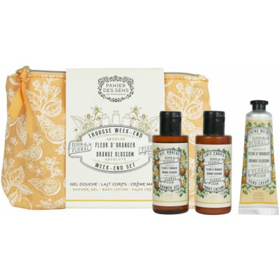 Panier des Sens Orange Blossom sprchový gel 70 ml + tělové mléko 70 ml + krém na ruce 30 ml + kosmetická taška dárková sada – Zbozi.Blesk.cz