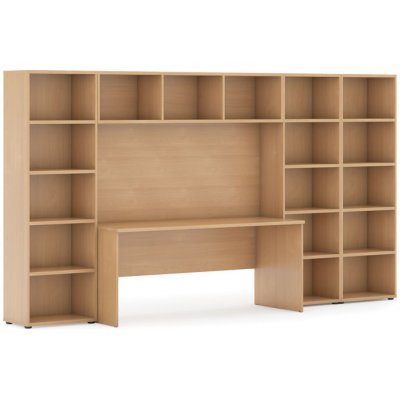 Sestavy knihoven Integro se stolem, nižší/širší, 3350x700/400x1923 mm, buk – Hledejceny.cz