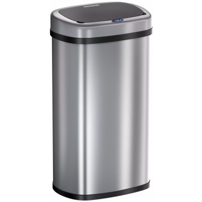 FurniGO Bezdotykový hranatý odpadkový koš s USB 50 l - stříbrný – Hledejceny.cz