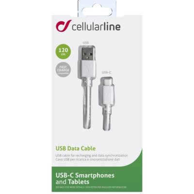 Datový kabel CELLULARLINE s konektory USB-A a USB-C, 1,2m, bílý – Zbozi.Blesk.cz