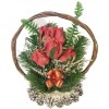 Květina Smuteční kytice z umělých květin šiškový košík - červené
