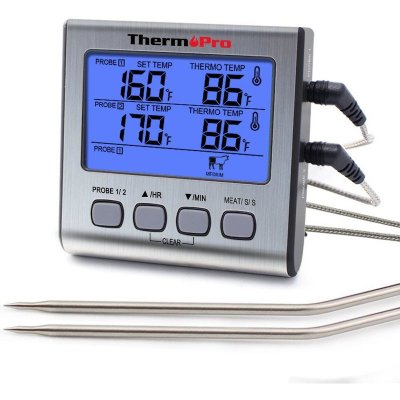 ThermoPro TP-17 digitální kuchyňský teploměr, dvě sondy, stříbrný – Zboží Dáma