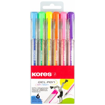 KORES Kuličkové pero K11 Pen Neon, trojhranné, extra jemný gelový inkoust, šíře M, sada 6 neonových barev