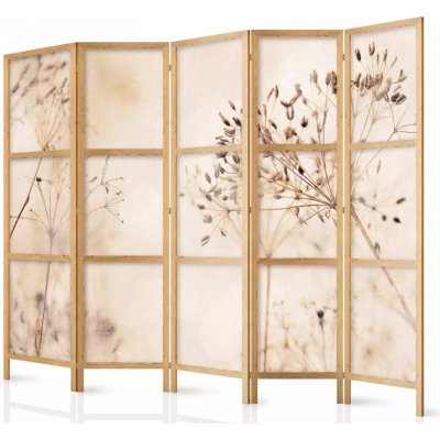 Fabulo Dřevěný paraván 5-dílný Sušené květiny 172 x 225 cm potisk na jedné straně paravánu – Zboží Dáma