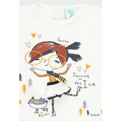 Dívčí tričko s potiskem a krajkou Boboli krémová