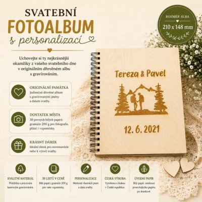 Svatební fotoalbum Hory | Dřevěné personalizované album A5 – Sleviste.cz