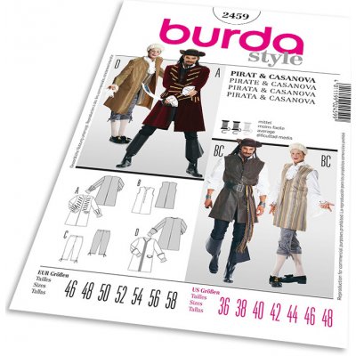 Střih Burda 2459 - Pánský kostým na piráta a Casanovu – Zboží Dáma Střih Burda 2459 - Pánský kostým na piráta a Casanovu – Zboží Dáma