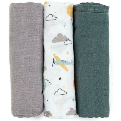 PETITE&MARS bambusová mušelínová Moussy Grey Planes 68 x 68 cm 3 ks – Sleviste.cz