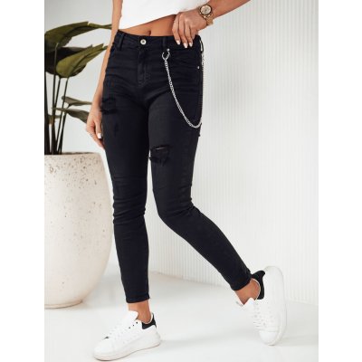 Basic skinny džíny s oděrky a ozdobným řetízkem alex uy1881 černé