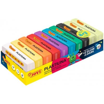 Jovi Glow plastelína 10x50g 8 základních barev + 2 barvy svítící ve tmě – Zboží Mobilmania
