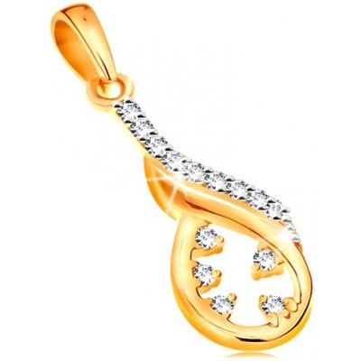 Šperky Eshop Zlatý přívěsek asymetrický obrys slzy vlnka z bílého zlata čiré zirkony S3GG195.26