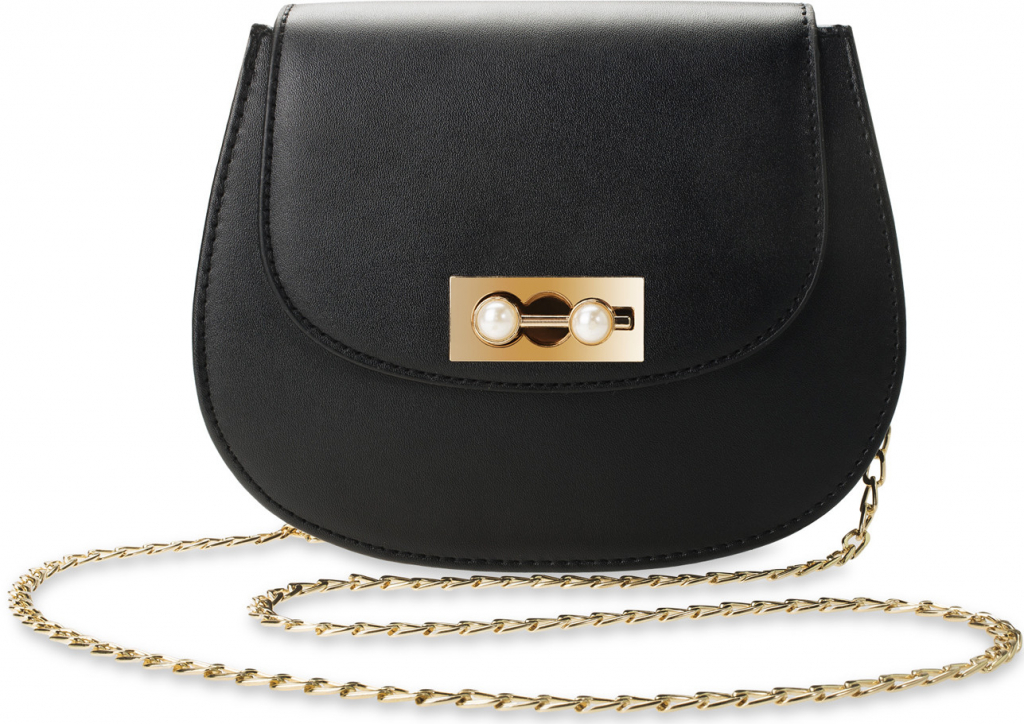 elegantní půlkruhová dámská kabelka listonoška s perličkami na řetízku černá