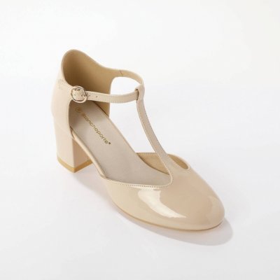 Lakované lodičky s páskem přes nárt krémová – Zboží Dáma