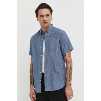 Superdry bavlněná košile regular s límečkem button-down M4010886A.JON modrá – Zboží Mobilmania