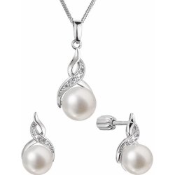 Evolution Group perlová souprava mašlička se zirkony a bílou říční perlou 29054.1B