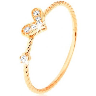 Šperky Eshop zlatý prsten 375 spirálovitě zatočená ramena třpytivé srdíčko zirkon GG114.43 – Zbozi.Blesk.cz
