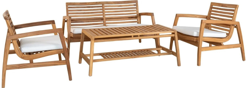 Nordic Living Teakový zahradní set lavice, dvou křesel a stolku Santander