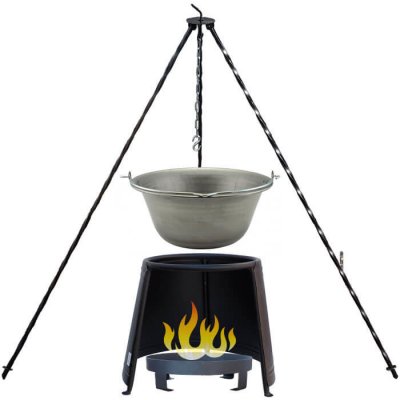 Perfect Home kotlík na guláš železo 14 l Perfect Home trojnožka 1,2 m na kotlík Perfect Home chránič plamene Ohnisko 37 cm Perfect Home přenosné ohniště 36 cm – Sleviste.cz