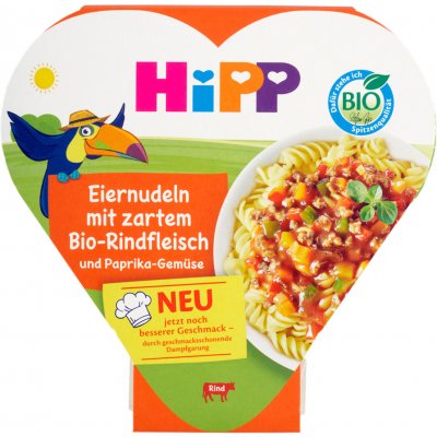 HiPP BIO Vaječné nudle s zeleninou a paprikou a jemným hovězím masem 250 g – Sleviste.cz