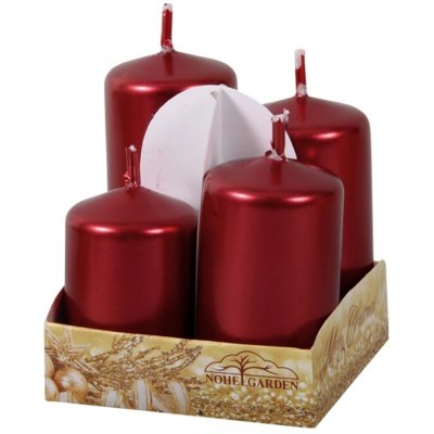NOHEL GARDEN Svíčky adventní stupňovité, metalické červené, 4 ks, 6-9 cm – Hledejceny.cz