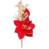 Vánoční dekorace MagicHome Kvet Poinssetia červený so zlatým lemovaním stonka 31 cm