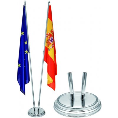 Stojan na vlajku interiérový STŘÍBRNÝ leštěný - 2-ramenný s žerdí - koule – Sleviste.cz