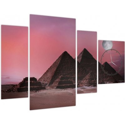 Obraz - Pyramidy Giza, Egypt (s hodinami), Čtyřdílný 110x75 cm s hodinami – Sleviste.cz