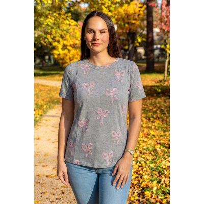 Jsem máma Bavlněné kojicí tričko se skrytými zipy šedé s mašličkami – Sleviste.cz