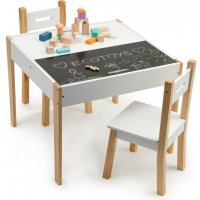 EcoToys dřevěný stůl s tabulí a dvěma židličkami – Zboží Mobilmania