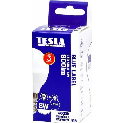 Tesla LED žárovka miniglobe BULB/ E14/ 8W/ 230V/ 900lm/ 4000K/ denní bílá – Hledejceny.cz