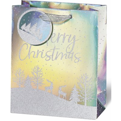 BSB Luxusní dárková papírová taška 23 x 19 x 9 cm Vánoční hologramová se zasněženou krajinou VDT 453 - A5 – Zbozi.Blesk.cz