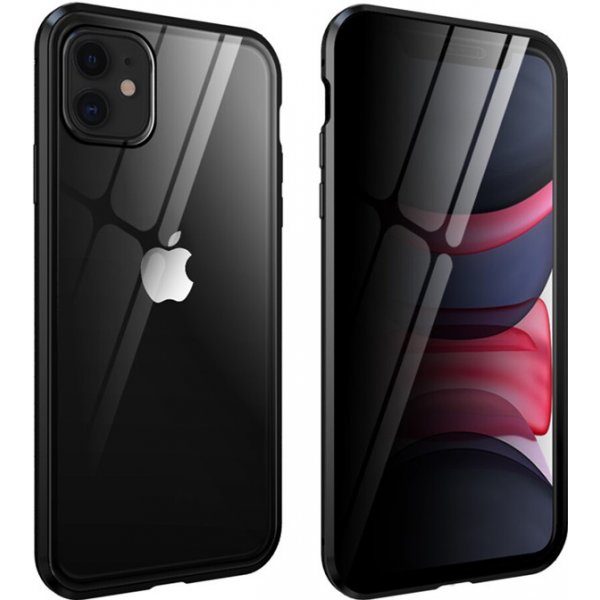 Pouzdro a kryt na mobilní telefon Pouzdro AppleMix Apple iPhone 11 - 360° ochrana - magnetické uchycení - skleněné / kovové - privacy černé
