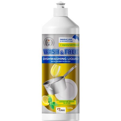 Wash&Free Prostředek na mytí nádobí šťavnatý citron a máta 1000 g – Zboží Mobilmania