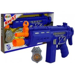 LEANToys Dětská policejní pistole s odznakem 37cm modrá