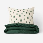 Goldea vánoční bavlna povlečení duo stromečky na režném s tmavě zelenou 140x200 a 70x90 – Zboží Dáma