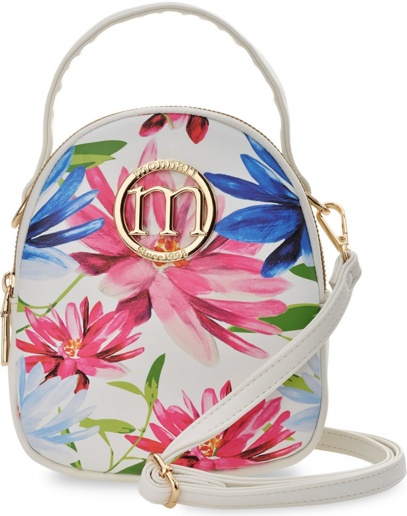 Monnari 2v1 dámská kabelka elegantní batoh městská kabelka květinová taška malý batoh tři komory krémová
