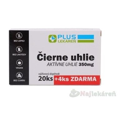 Plus Lékárna Černé uhlí 350 mg tablet 20 + 4 kapslí – Hledejceny.cz
