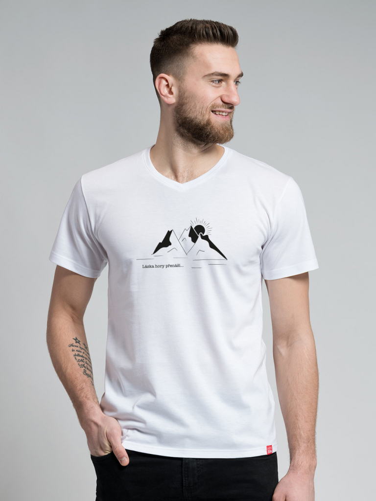 CityZen Pánské bavlněné pánské tričko proti pocení Láska hory přenáší bílé