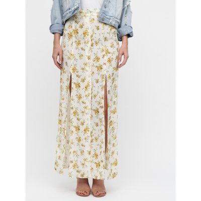 Miss Selfridge květovaná maxi sukně s rozparky krémová