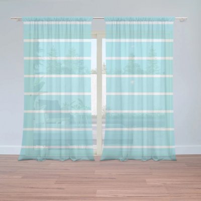 Sablio Záclony Bílé pruhy na modré: 2ks 150x250cm – Hledejceny.cz