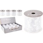 Dekorační stuha, organza 63x2700 mm - bílá / stříbrná (4 motivy) – Sleviste.cz