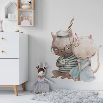 Gario Dětská nálepka na zeď Zamilované kočičky Rozměry: 100 x 78 cm