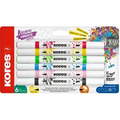 Kores akrylové popisovače, oboustranný hrot 2 v 1 - set 6 barev – Zboží Dáma
