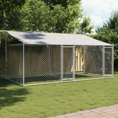 vidaXL Klec pro psy se střechou a dvířky šedá 400 x 200 x 200 cm pozinkovaná ocel 9799.3209563 – HobbyKompas.cz