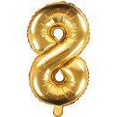 PartyDeco Fóliový balónek číslo 8 zlatý 35 cm