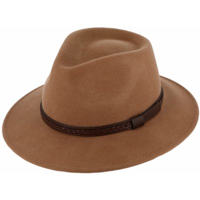 Fiebig since 1903 Cestovní klobouk vlněný béžový s koženou stuhou širák