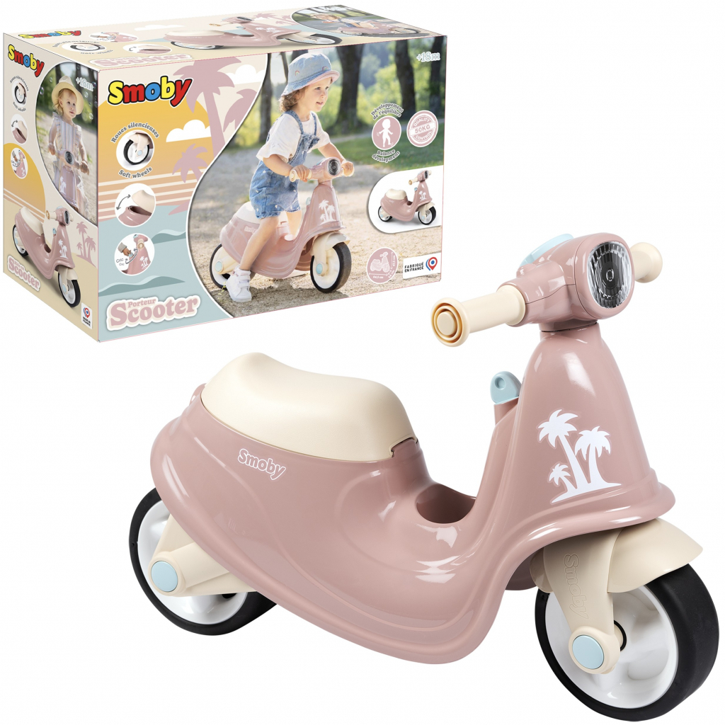 Smoby motorka s reflektorom Scooter Pink s gumenými kolesami ružové