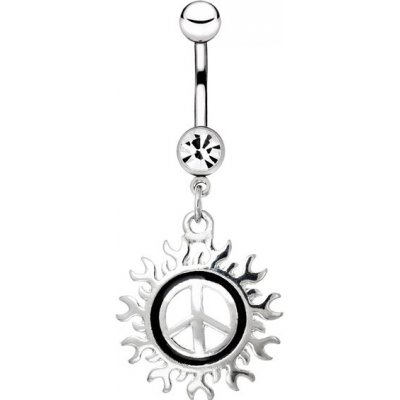 Šperky eshop ocelový piercing do pupíku symbol míru s motivem slunce AA19.15